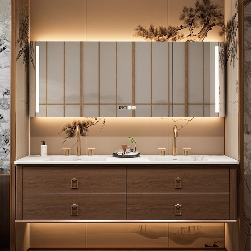 New Chinese-style bathroom washstand American DuPont Corian washstand oak paint round mirror bathroom cabinet combination
New Chinese-style bathroom washstand American DuPont Corian washstand oak paint round mirror bathroom cabinet combination