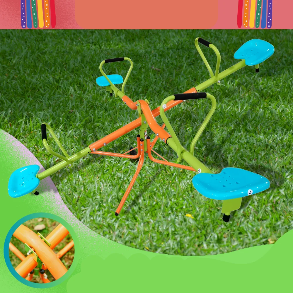 Outdoor Playground Four Seats Seesaw for Kids 360° Rotating Sturdy Plastic Seat for Blue and Green for Kids Age 3+
Outdoor Playground Four Seats Seesaw for Kids 360° Rotating Sturdy Plastic Seat for Blue and Green for Kids Age 3+