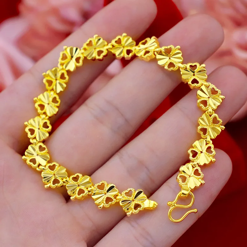 Luxury 24K 9999 Pure Gold real gold Women's lucky grass heart-shaped fancy bracelet
Luxury 24K 9999 Pure Gold real gold Women's lucky grass heart-shaped fancy bracelet