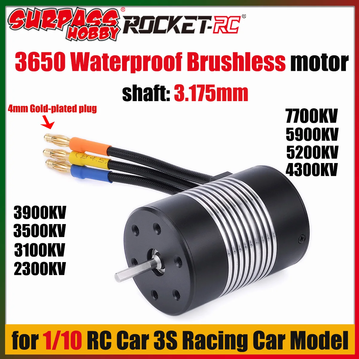 Rocket 3650 7700KV 5900KV 5200KV 4300KV 3900KV 3500KV 3100KV 2300KV Brushless Motor 3.175mm Shaft for 1/10 RC Car Racing Truck
Rocket 3650 7700KV 5900KV 5200KV 4300KV 3900KV 3500KV 3100KV 2300KV Brushless Motor 3.175mm Shaft for 1/10 RC Car Racing Truck