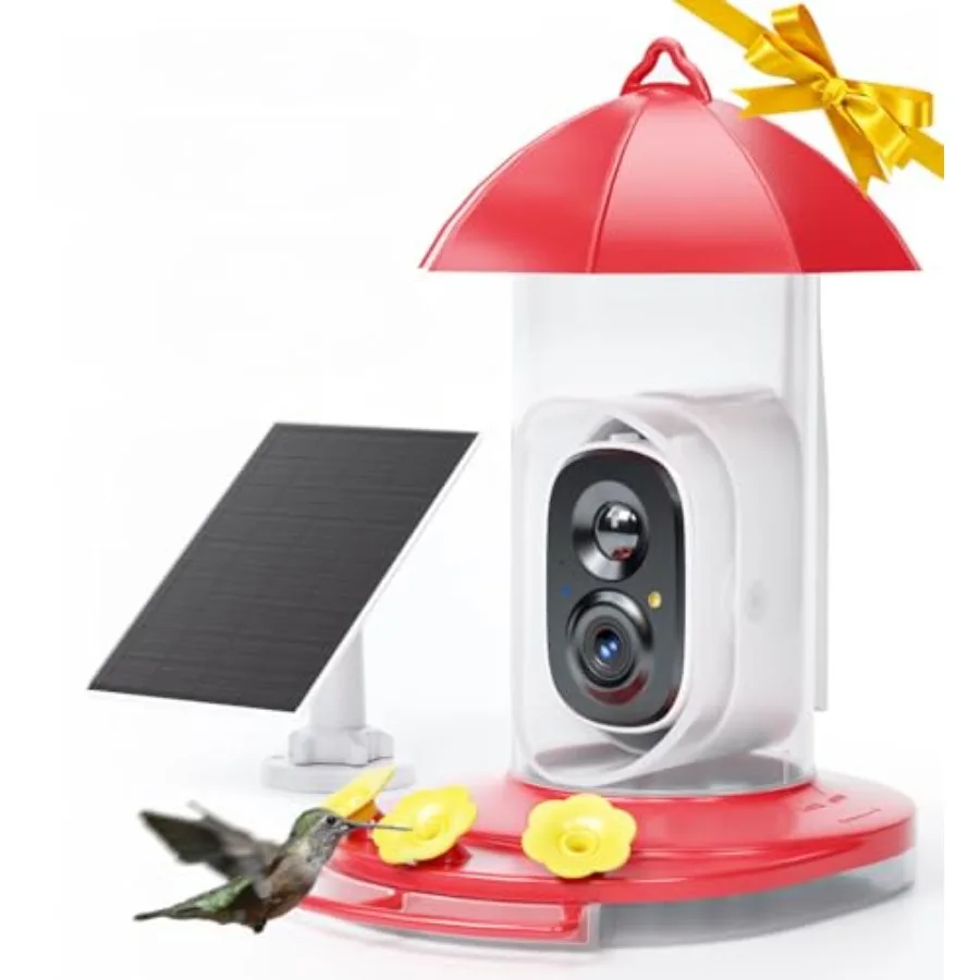 Outdoor solar hummingbird feeder with camera: 2K live video AI bird identification ant/bee proof 3 feeding ports red acrylic id
Outdoor solar hummingbird feeder with camera: 2K live video AI bird identification ant/bee proof 3 feeding ports red acrylic id