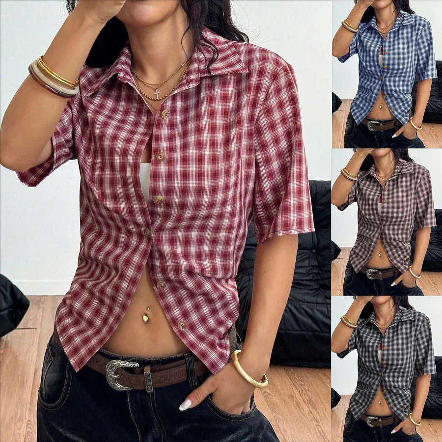 Summer Spring Women's Clothing Short Sleeve Plaid Button Shirt Tops Casual Wear For Polyester Regular Fit Cut
Summer Spring Women's Clothing Short Sleeve Plaid Button Shirt Tops Casual Wear For Polyester Regular Fit Cut