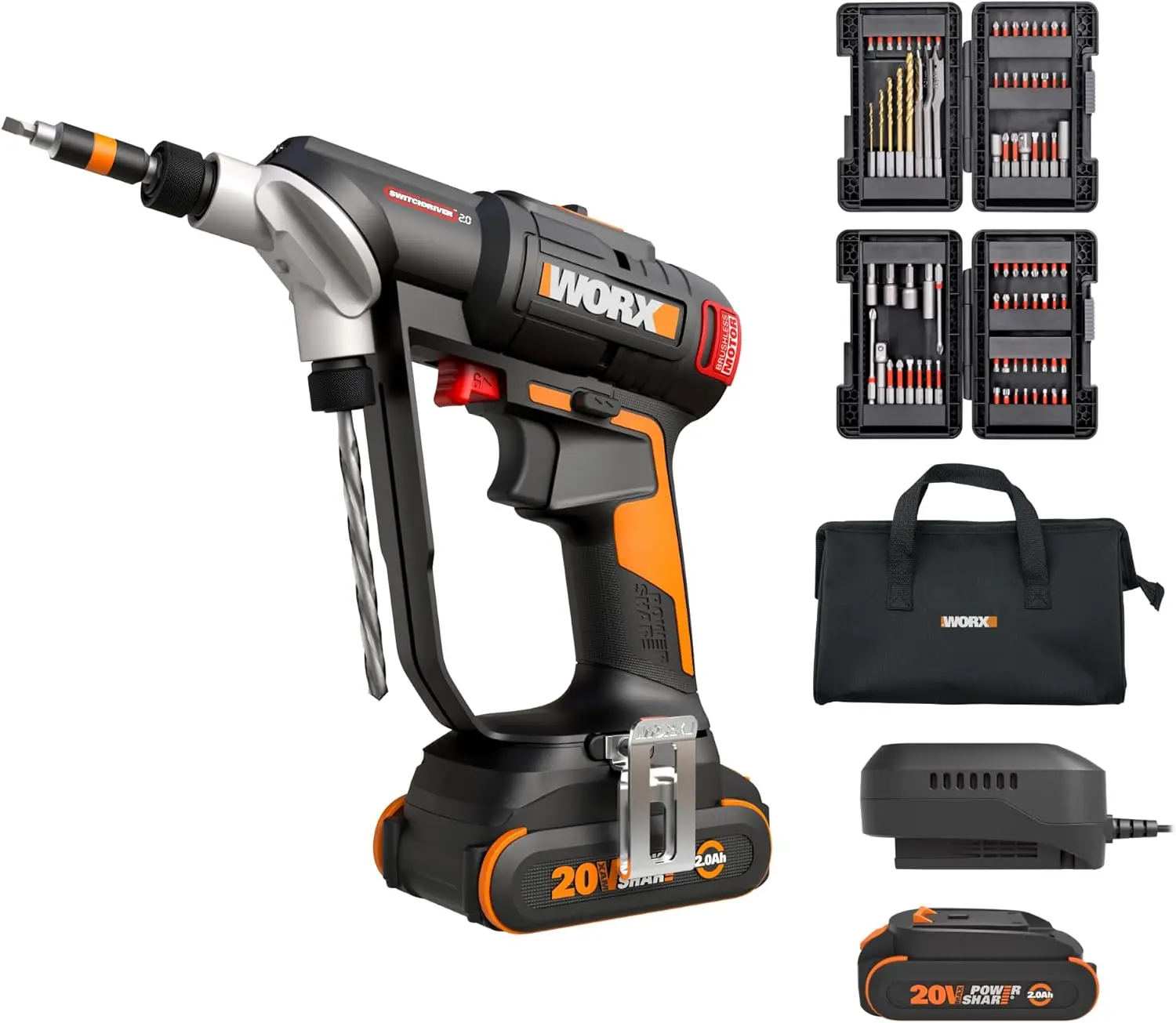 20V Cordless Drill Driver, 445 in·lb Brushless Power Drill, 2-in-1 Design with 85 Bits, Battery and Charger Included, PowerShare
20V Cordless Drill Driver, 445 in·lb Brushless Power Drill, 2-in-1 Design with 85 Bits, Battery and Charger Included, PowerShare