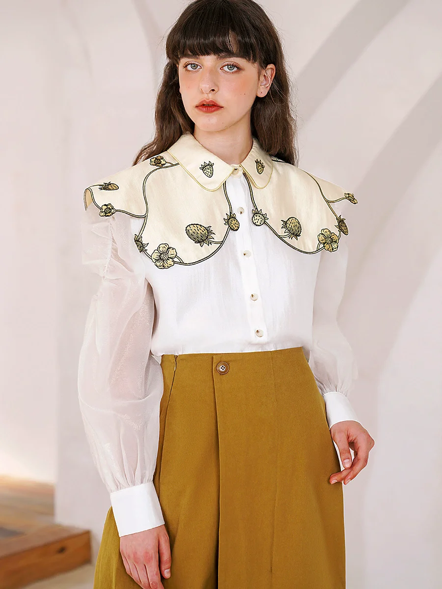 Spring Summer Original Design Women Fairycore Strawberry Plant Embroidered Collar White Shirts/Blouse
Spring Summer Original Design Women Fairycore Strawberry Plant Embroidered Collar White Shirts/Blouse