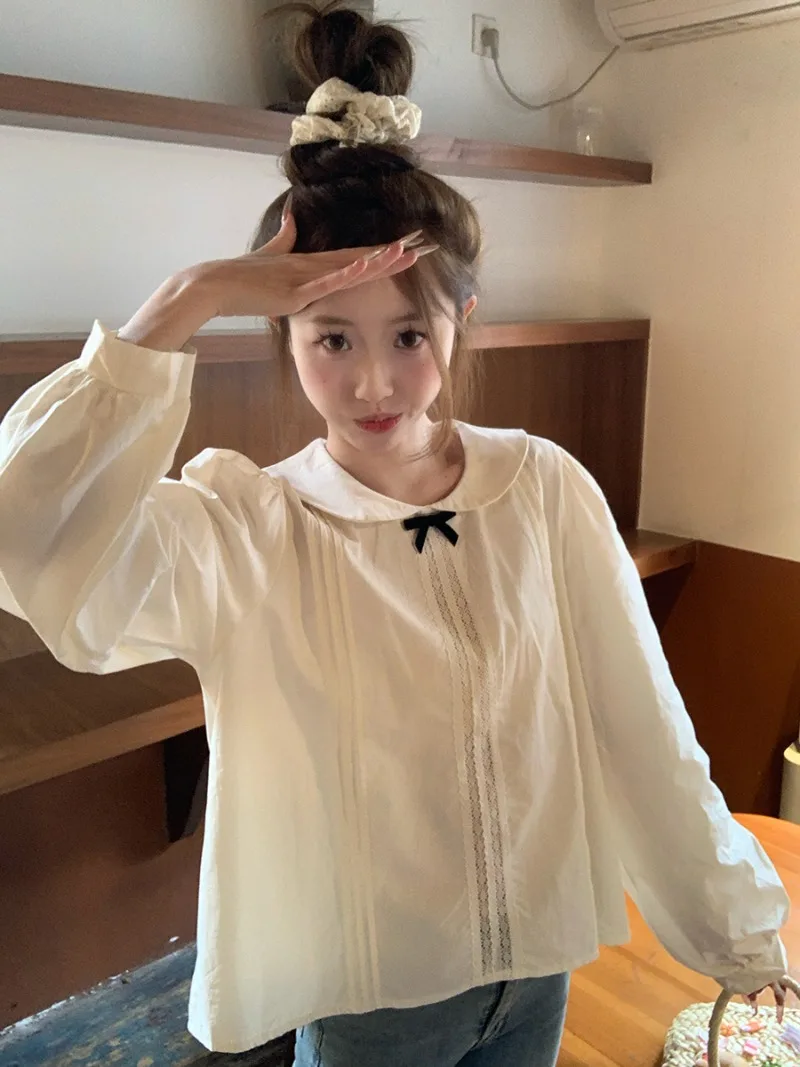 Korean Sweet Casual Long-sleeved Shirt Women Blouse Top Spring New Solid Design Bow Lace Preppy Style Shirts Female Clothing
Korean Sweet Casual Long-sleeved Shirt Women Blouse Top Spring New Solid Design Bow Lace Preppy Style Shirts Female Clothing