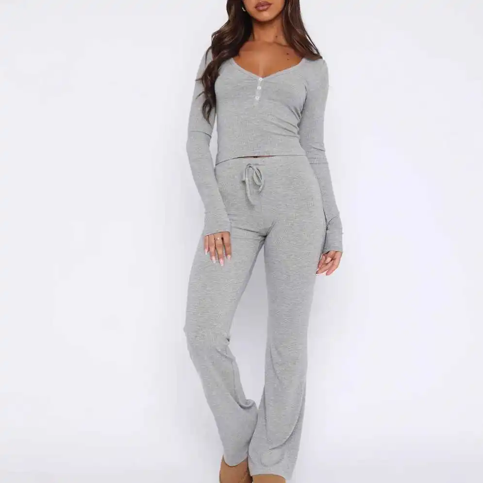 Women's Long Sleeve Pure Color Tight Fit Top And Extended Pants Two Piece Set Spring Autumn Fashion Casual Cotton Ensemble
Women's Long Sleeve Pure Color Tight Fit Top And Extended Pants Two Piece Set Spring Autumn Fashion Casual Cotton Ensemble