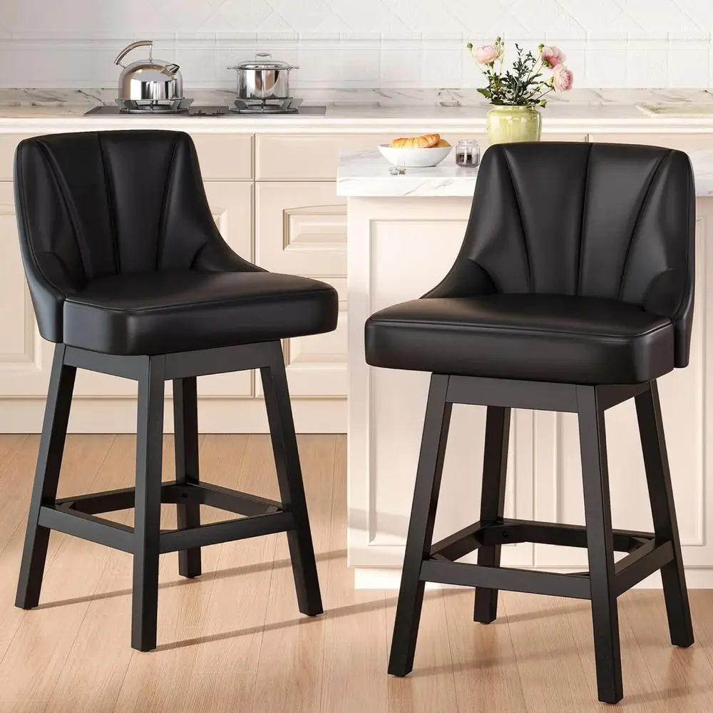 Set of 2 26 Counter Height Bar Stools with Backs, Black Leather Upholstered, Square Solid Wood Legs for Kitchen Island or Dining
Set of 2 26 Counter Height Bar Stools with Backs, Black Leather Upholstered, Square Solid Wood Legs for Kitchen Island or Dining