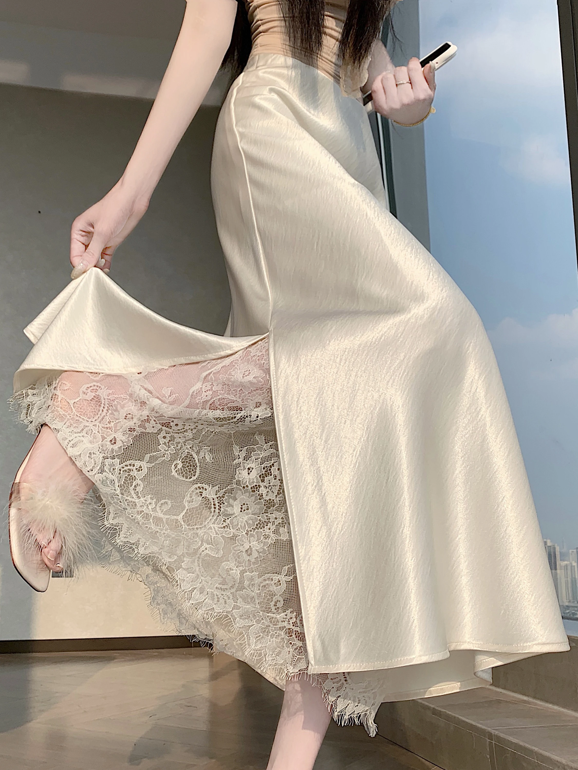 Acetate Satin Lace Half Skirt Women's Summer Thin Wrap around Skirt High End Drape Side Slit Fish Tail Skirt Commute Style
Acetate Satin Lace Half Skirt Women's Summer Thin Wrap around Skirt High End Drape Side Slit Fish Tail Skirt Commute Style