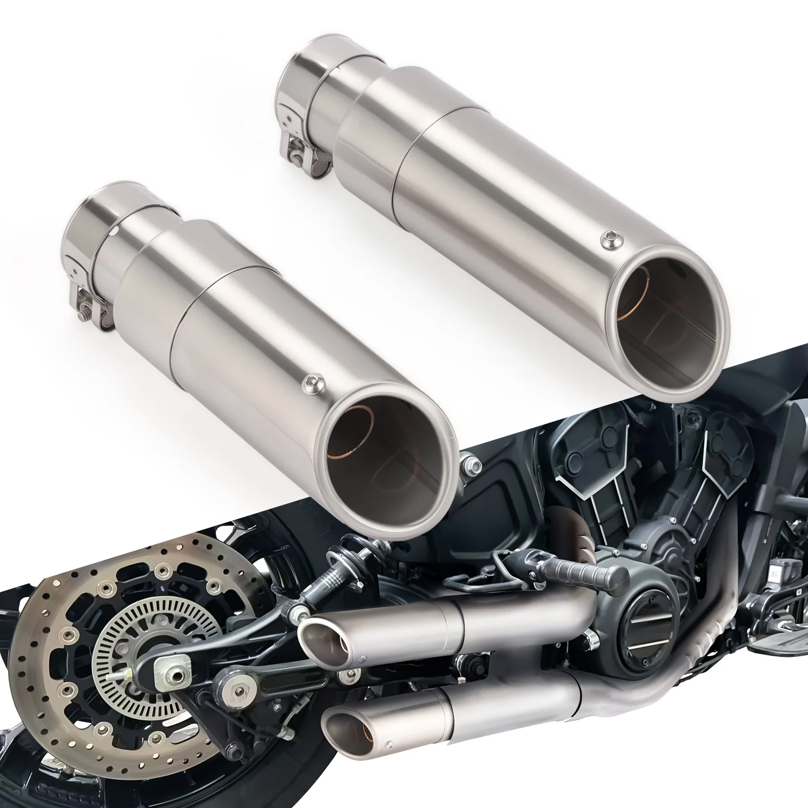 Motorcycle Silver Slip-On Exhaust System Short GP Slip Ons Mufflers with DB Killer for Indian Scout Sixty Rogue Bobber 2015-2025
Motorcycle Silver Slip-On Exhaust System Short GP Slip Ons Mufflers with DB Killer for Indian Scout Sixty Rogue Bobber 2015-2025