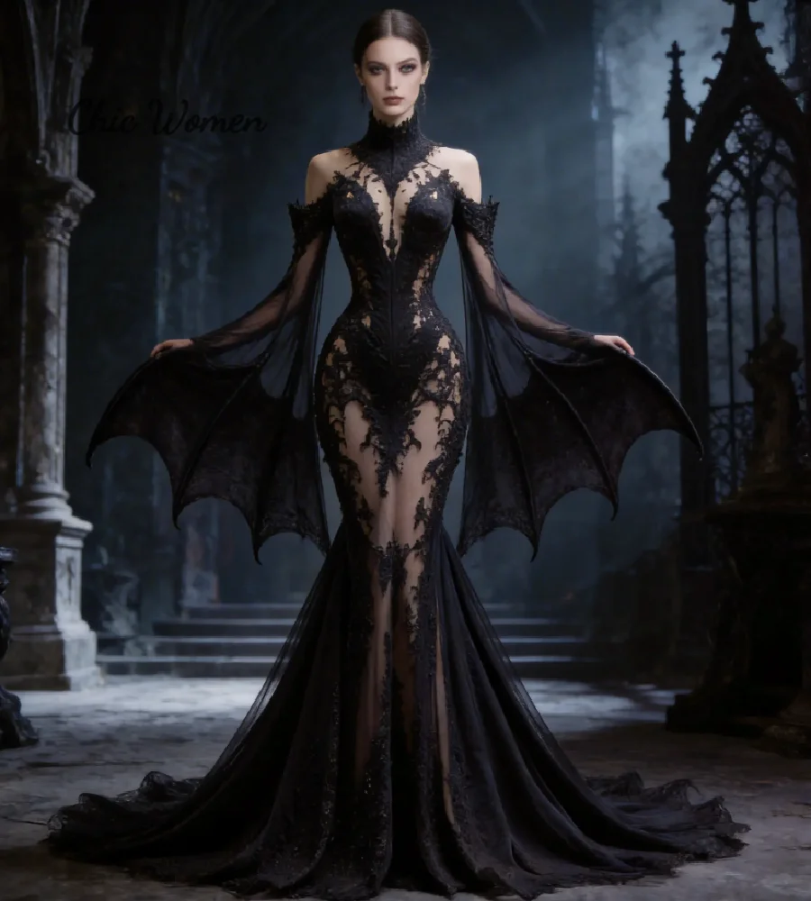 Unique Mermaid Black Gothic Wedding Dress With Batwing Sleeve Vintage Vampire Costume Halloween Bridal Gowns 2026 Celtic nuptial
Unique Mermaid Black Gothic Wedding Dress With Batwing Sleeve Vintage Vampire Costume Halloween Bridal Gowns 2026 Celtic nuptial