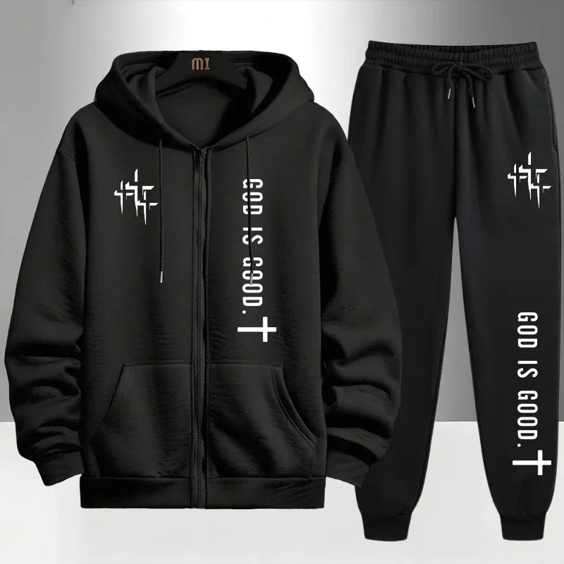God Is Good Print Tracksuit for Men Zipper Hooded Sweatshirt and Black Sweatpants 2026 Urban Causal Fashion Hoodie Outerwear Set
God Is Good Print Tracksuit for Men Zipper Hooded Sweatshirt and Black Sweatpants 2026 Urban Causal Fashion Hoodie Outerwear Set