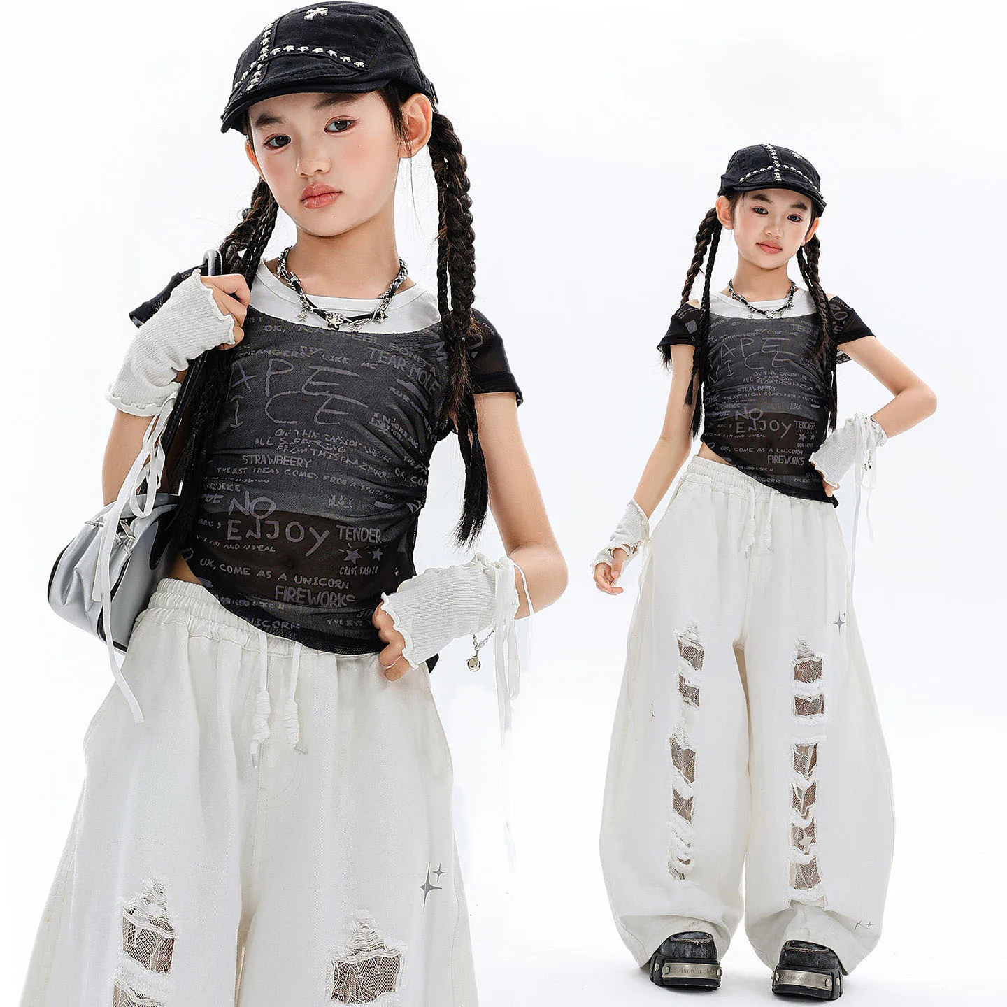 Kid Kpop Hip Hop Clothing Black Letters Transparent Mesh T Shirt White Casual Ripped Sweat Pants for Girl Dance Costume Clothes
Kid Kpop Hip Hop Clothing Black Letters Transparent Mesh T Shirt White Casual Ripped Sweat Pants for Girl Dance Costume Clothes