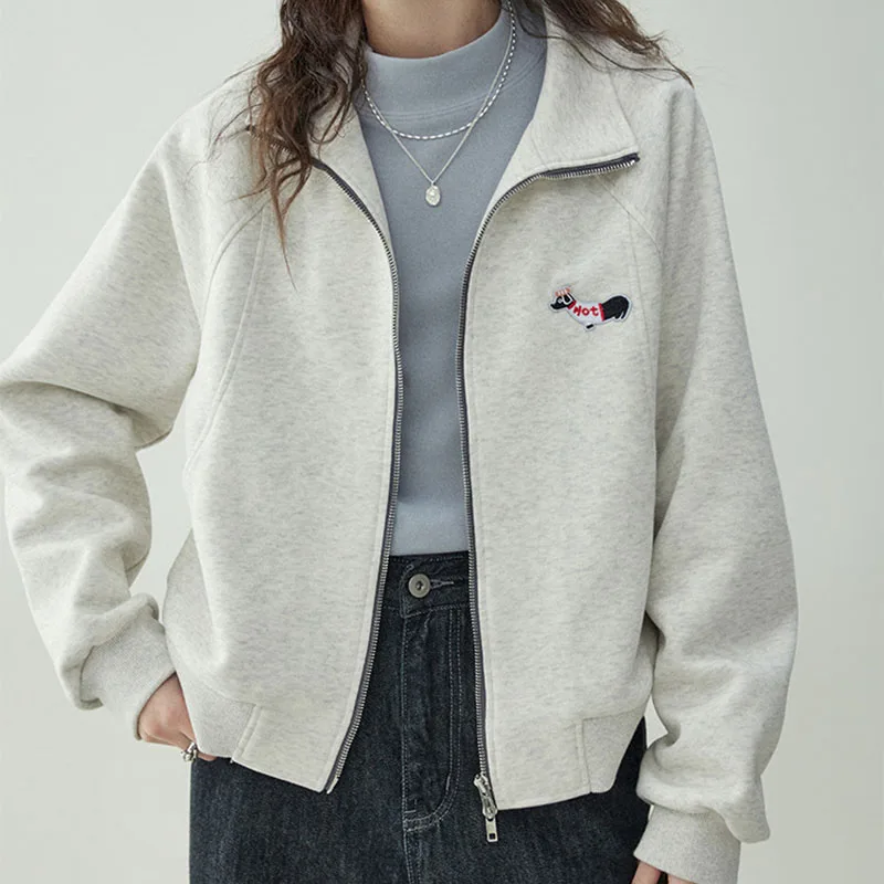 Lady Coat Embroidered Double Zipper Thin Style Lapel Collar Loose Simple Temperament Casual Commuting Versatile Long Sleeved Top
Lady Coat Embroidered Double Zipper Thin Style Lapel Collar Loose Simple Temperament Casual Commuting Versatile Long Sleeved Top