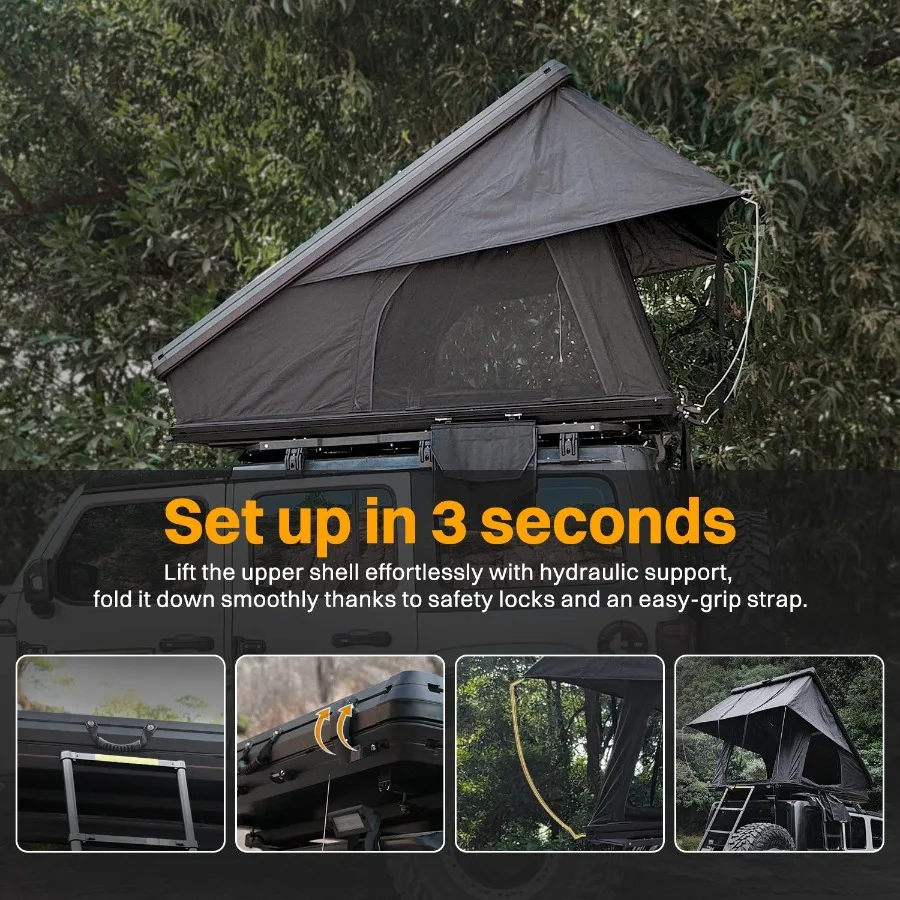 Overland camping rooftop tent for van, jeep, SUV, truck, car: hardshell roof top tent in gray, weatherproof lightweight, includ
Overland camping rooftop tent for van, jeep, SUV, truck, car: hardshell roof top tent in gray, weatherproof lightweight, includ