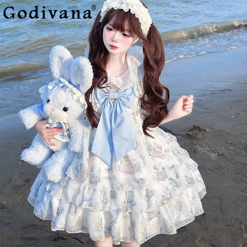 Original Sweet Girl's Lolita Sling Dresses JSK Japanese Women's Jellyfish Print Sleeveless Mini Dress Daily Birthday Y2K Dress
Original Sweet Girl's Lolita Sling Dresses JSK Japanese Women's Jellyfish Print Sleeveless Mini Dress Daily Birthday Y2K Dress