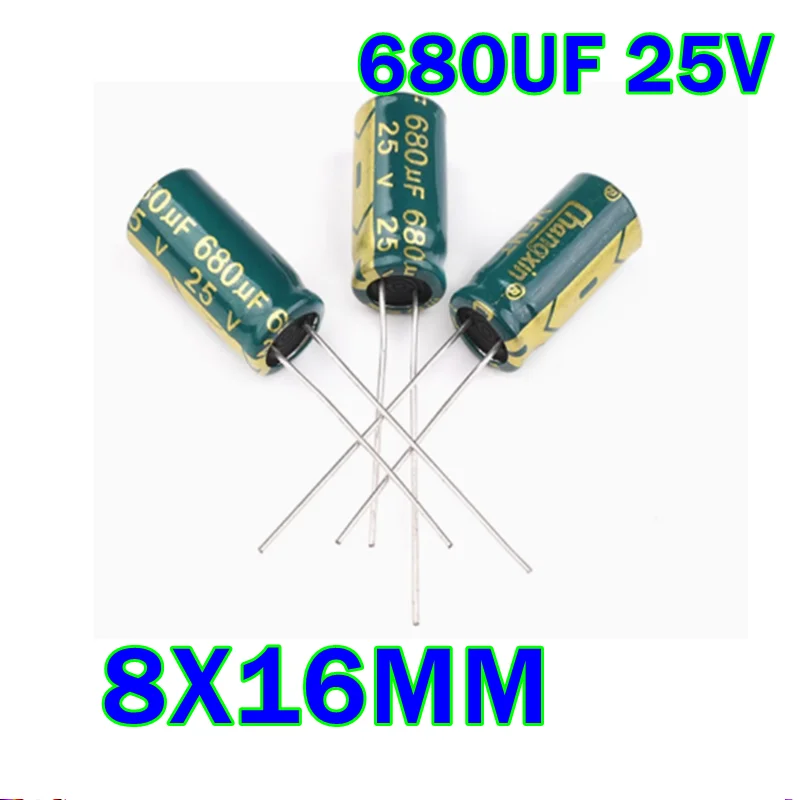 680UF 25V specification 8X16MM High frequency low resistance and high temperature resistant plug-in electrolytic capacitor
680UF 25V specification 8X16MM High frequency low resistance and high temperature resistant plug-in electrolytic capacitor