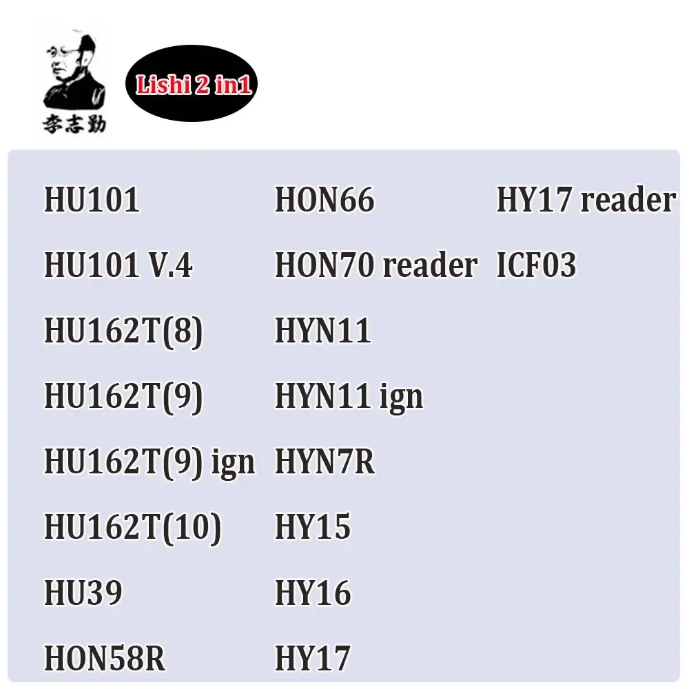 Инструмент Lishi 2 в 1 HU101 HU101v.4 HU162T(8) HU162T(9) HU162T(10) HU39 HON58R HON66 HON70 HYN11 HYN7R HY15 HY16 HY17 ICF03
Инструмент Lishi 2 в 1 HU101 HU101v.4 HU162T(8) HU162T(9) HU162T(10) HU39 HON58R HON66 HON70 HYN11 HYN7R HY15 HY16 HY17 ICF03