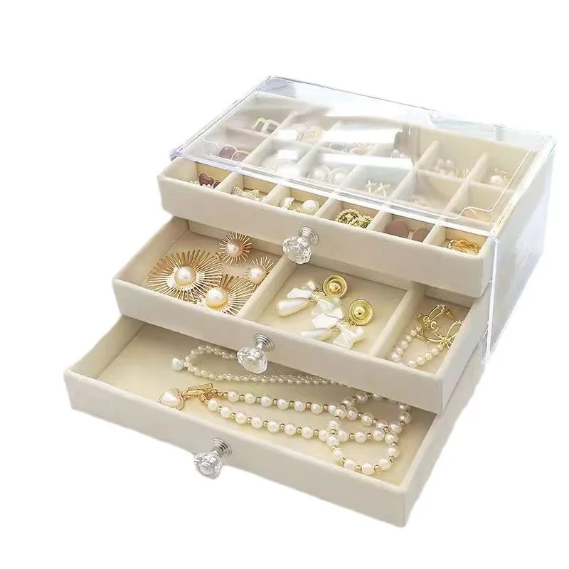 1PC 3-layer transparent plastic velvet drawer jewelry storage box with handle and display stand
1PC 3-layer transparent plastic velvet drawer jewelry storage box with handle and display stand