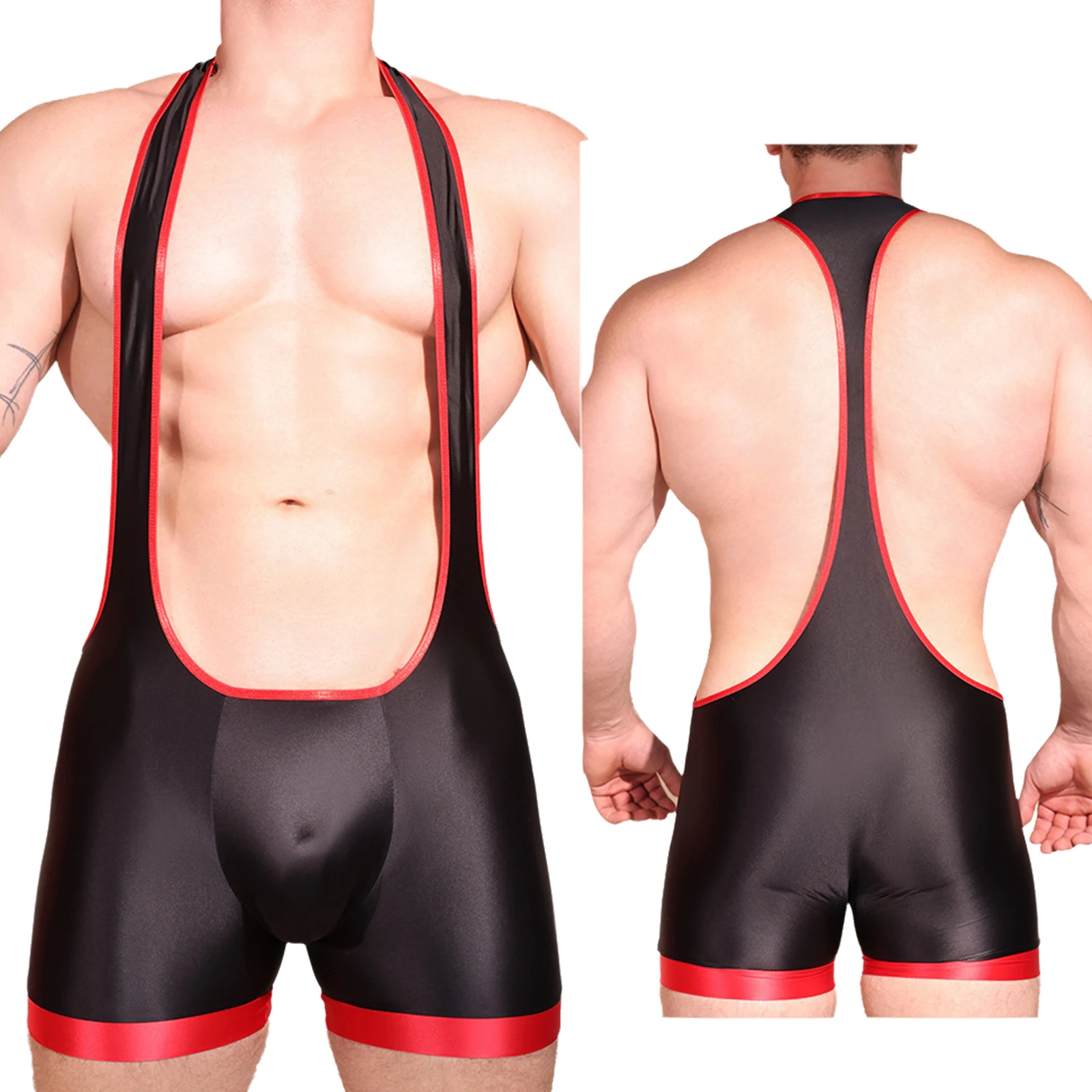 Men's Slim Bodysuit Deep U Neck Glossy Sleeveless I Back Bulge Pouch Contrast Color Stretchy Wrestling Gym Fitness
Men's Slim Bodysuit Deep U Neck Glossy Sleeveless I Back Bulge Pouch Contrast Color Stretchy Wrestling Gym Fitness
