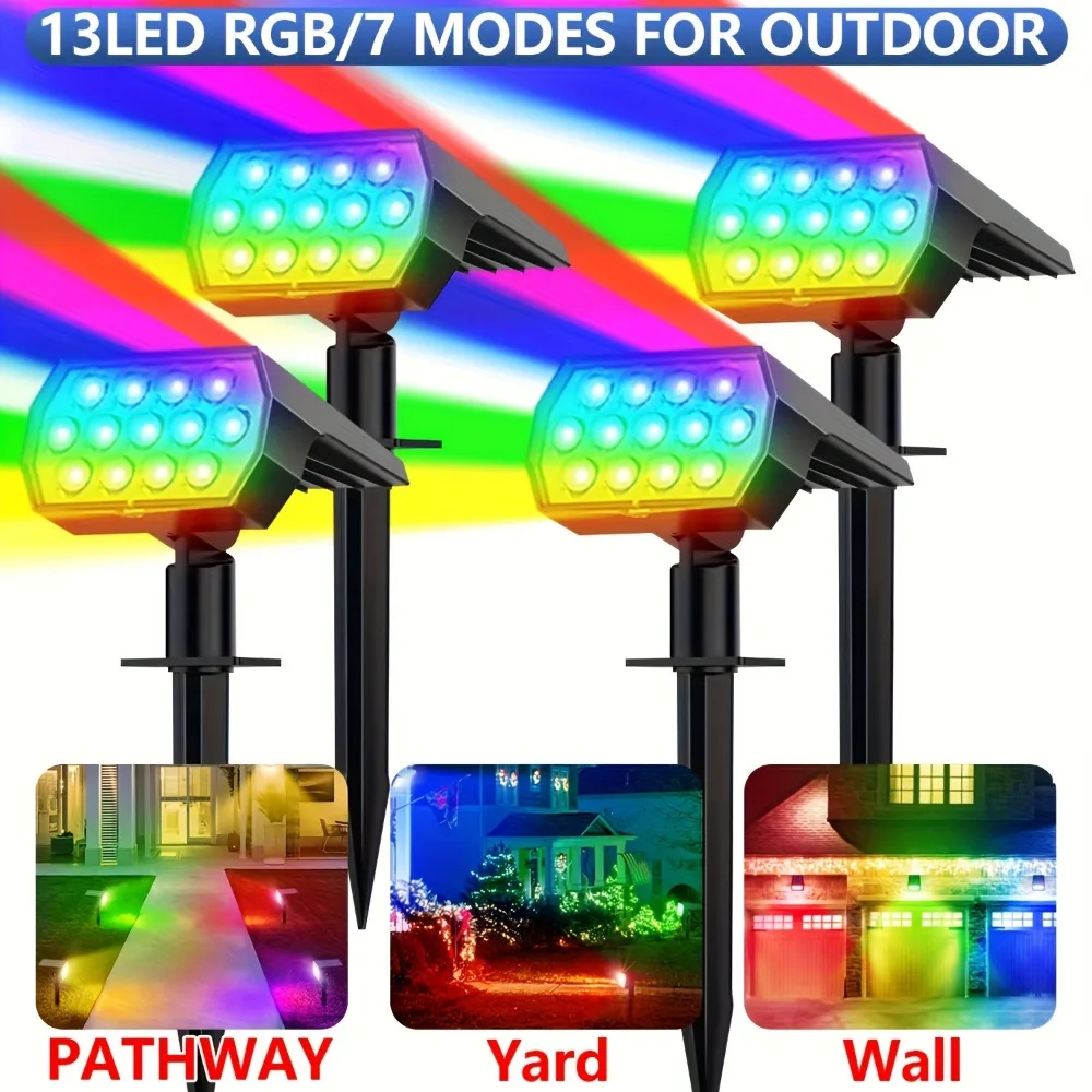  RGB Solar Spot Lights with 7 Modes Outdoor Color Changing Lights Spotlights Landscape lighting for Garden Poo Pathway 4 Pack
RGB Solar Spot Lights with 7 Modes Outdoor Color Changing Lights Spotlights Landscape lighting for Garden Poo Pathway 4 Pack