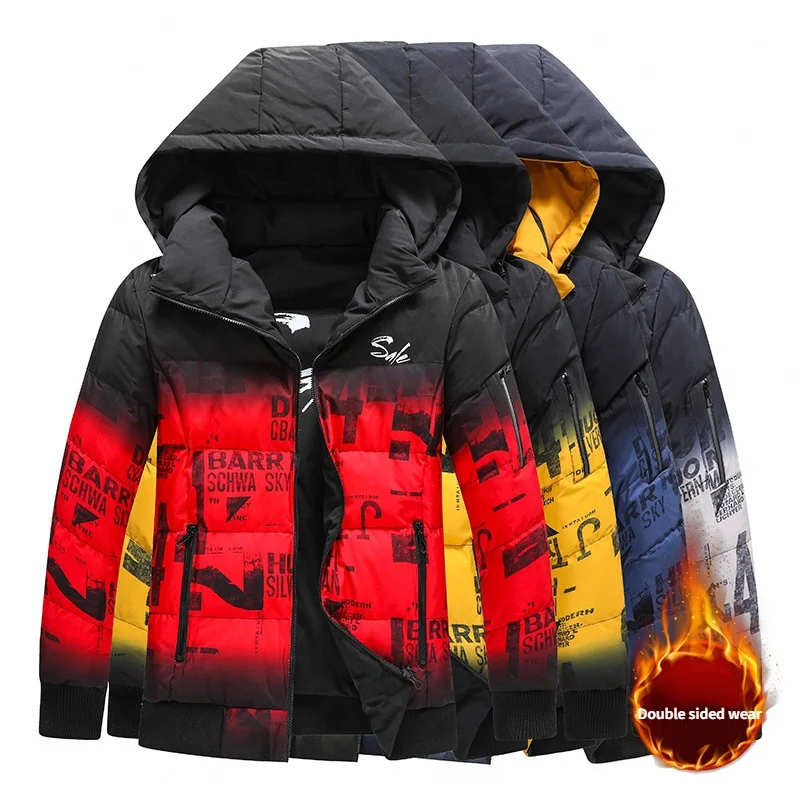 Winter Mens Hooded Reversible Jacket Men Warm Letter Printing Fashion Personality Cotton Coat
Winter Mens Hooded Reversible Jacket Men Warm Letter Printing Fashion Personality Cotton Coat