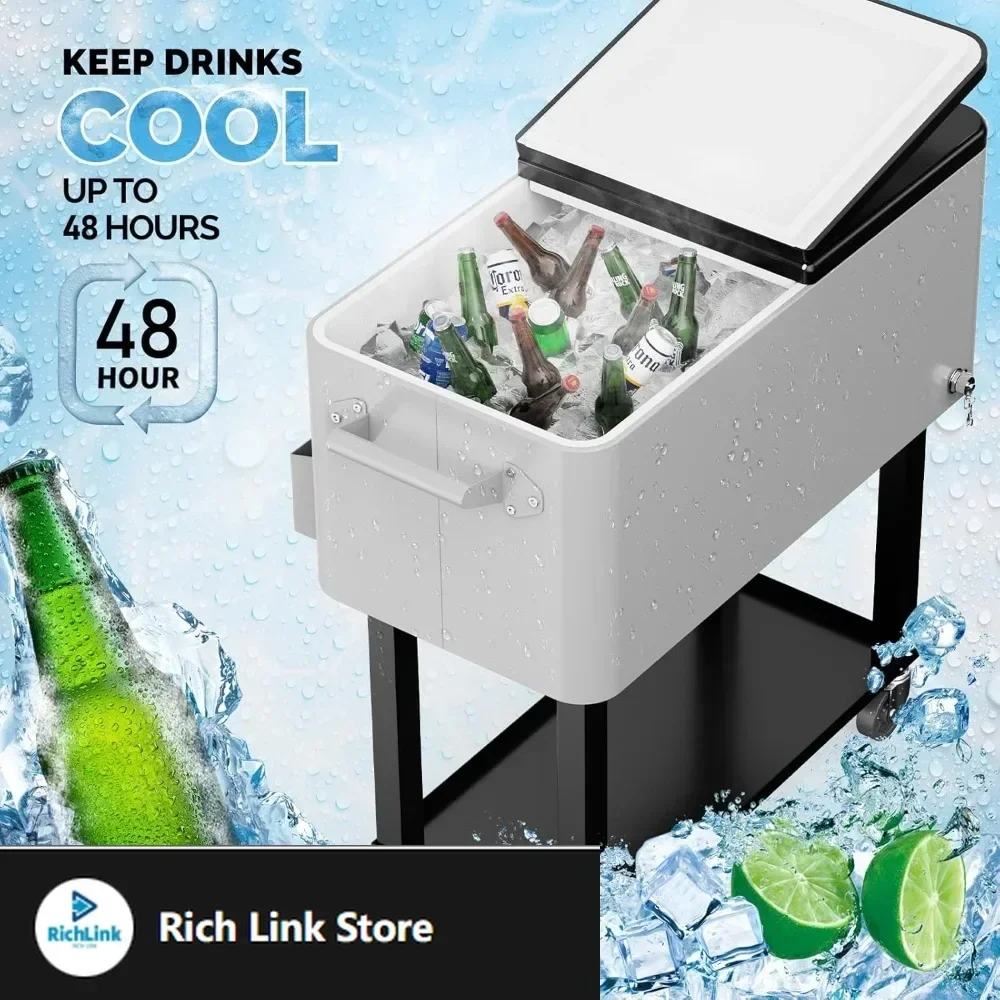 80 Quart Rolling Ice Chest on Wheels, Portable Patio Party Bar Drink Cooler Cart, with Shelf, Beverage Pool with Bottle Opener,L
80 Quart Rolling Ice Chest on Wheels, Portable Patio Party Bar Drink Cooler Cart, with Shelf, Beverage Pool with Bottle Opener,L