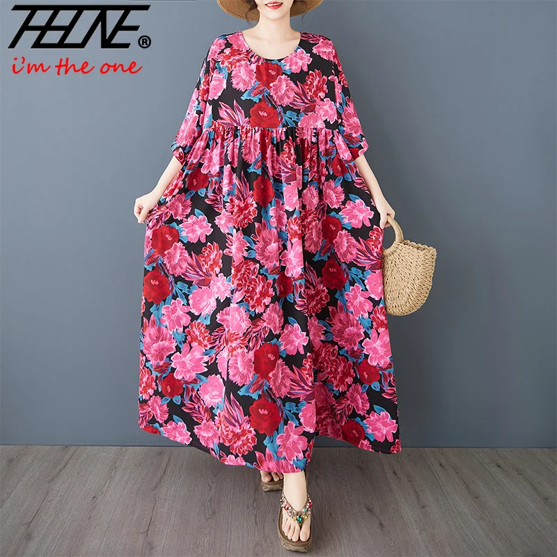 THHONE Summer Plus Size Robe Bohemian Print Long Dress for Women Floral Casual Loose Vintage Vestidos Para Mujer Oversiz Dresses
THHONE Summer Plus Size Robe Bohemian Print Long Dress for Women Floral Casual Loose Vintage Vestidos Para Mujer Oversiz Dresses