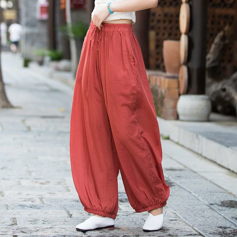 Spring Summer Cotton Linen Bloomers Women Cosy Thin Loose Wide-leg Pants Female Elastic-waist Elegant Cambric Casual Trousers
Spring Summer Cotton Linen Bloomers Women Cosy Thin Loose Wide-leg Pants Female Elastic-waist Elegant Cambric Casual Trousers