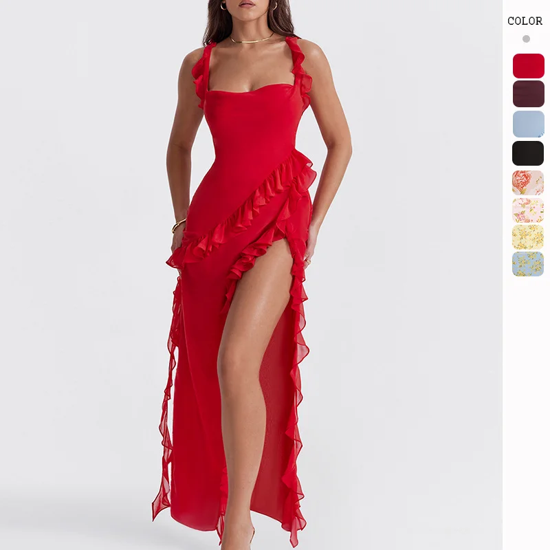 Summer Fashion Casual Sleeveless Tierred Ruffles Strap Maxi Dress Women Slim Femme Edible Tree Fungus High Split Evening Gowns
Summer Fashion Casual Sleeveless Tierred Ruffles Strap Maxi Dress Women Slim Femme Edible Tree Fungus High Split Evening Gowns