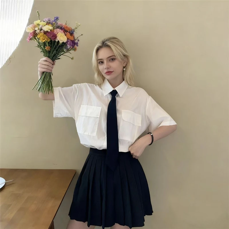 E-BAIHUI Women Short Sleeved Blouse White Lapel Casual Pocket Shirts with Tie Teen Girl Student Loose College Style Basic Blusas
E-BAIHUI Women Short Sleeved Blouse White Lapel Casual Pocket Shirts with Tie Teen Girl Student Loose College Style Basic Blusas