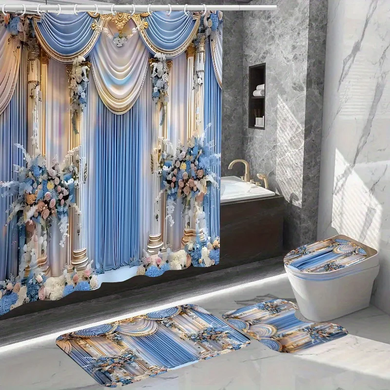 Elegant Blue and Gold Floral Bathroom Four-Piece Set - Luxurious Design with Ornate Curtains and Delicate Flowers
Elegant Blue and Gold Floral Bathroom Four-Piece Set - Luxurious Design with Ornate Curtains and Delicate Flowers