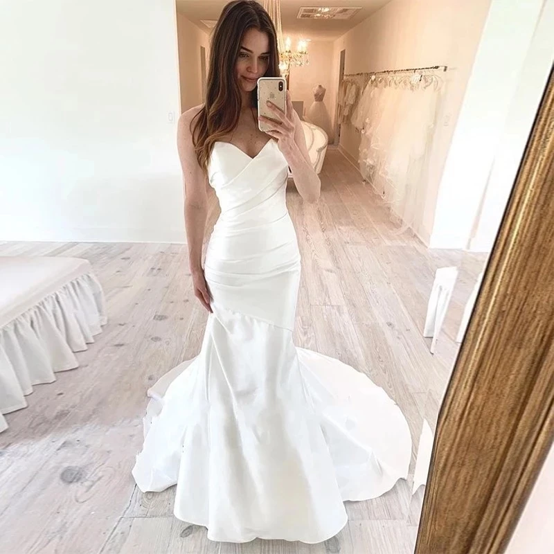 ANGELSBRIDEP Sweetheart Satin Pleat Mermaid Wedding Dress Robe De Mariee Simple Design Formal Bridal Gown Bride Dress Plus Size
ANGELSBRIDEP Sweetheart Satin Pleat Mermaid Wedding Dress Robe De Mariee Simple Design Formal Bridal Gown Bride Dress Plus Size