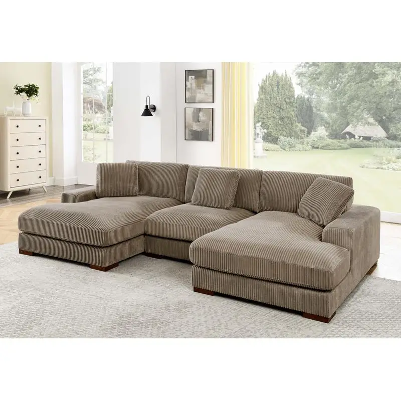 Double Chaise Sectional Sofa, Large Corduroy Upholstered Lounge Couch
Double Chaise Sectional Sofa, Large Corduroy Upholstered Lounge Couch