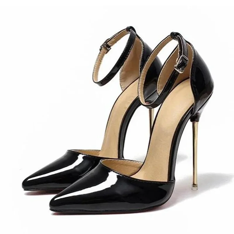 Metal Heels Patent Leather Pumps Pointed Toe Ankle Strap High Heel Dress Shoes Sky High 13CM Heels Night Blub Pumps Black Pink
Metal Heels Patent Leather Pumps Pointed Toe Ankle Strap High Heel Dress Shoes Sky High 13CM Heels Night Blub Pumps Black Pink