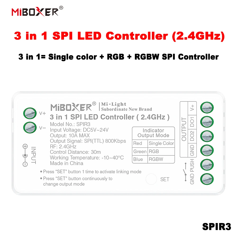 Miboxer SPIR3 2.4GHz 5V~24V 3in1 SPI Single color/RGB/RGBWIC TTL Signal Dim Controller for WS2811 WS2812 WS2815 LED Pixel strip
Miboxer SPIR3 2.4GHz 5V~24V 3in1 SPI Single color/RGB/RGBWIC TTL Signal Dim Controller for WS2811 WS2812 WS2815 LED Pixel strip