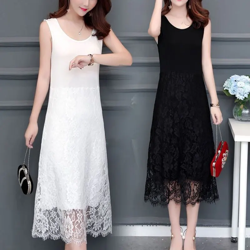 Summer New Lace Sleeveless Sundress Stylish Hollow Out Spliced Female Clothing Vintage A-Line Basic Casual Round Neck Midi Dress
Summer New Lace Sleeveless Sundress Stylish Hollow Out Spliced Female Clothing Vintage A-Line Basic Casual Round Neck Midi Dress