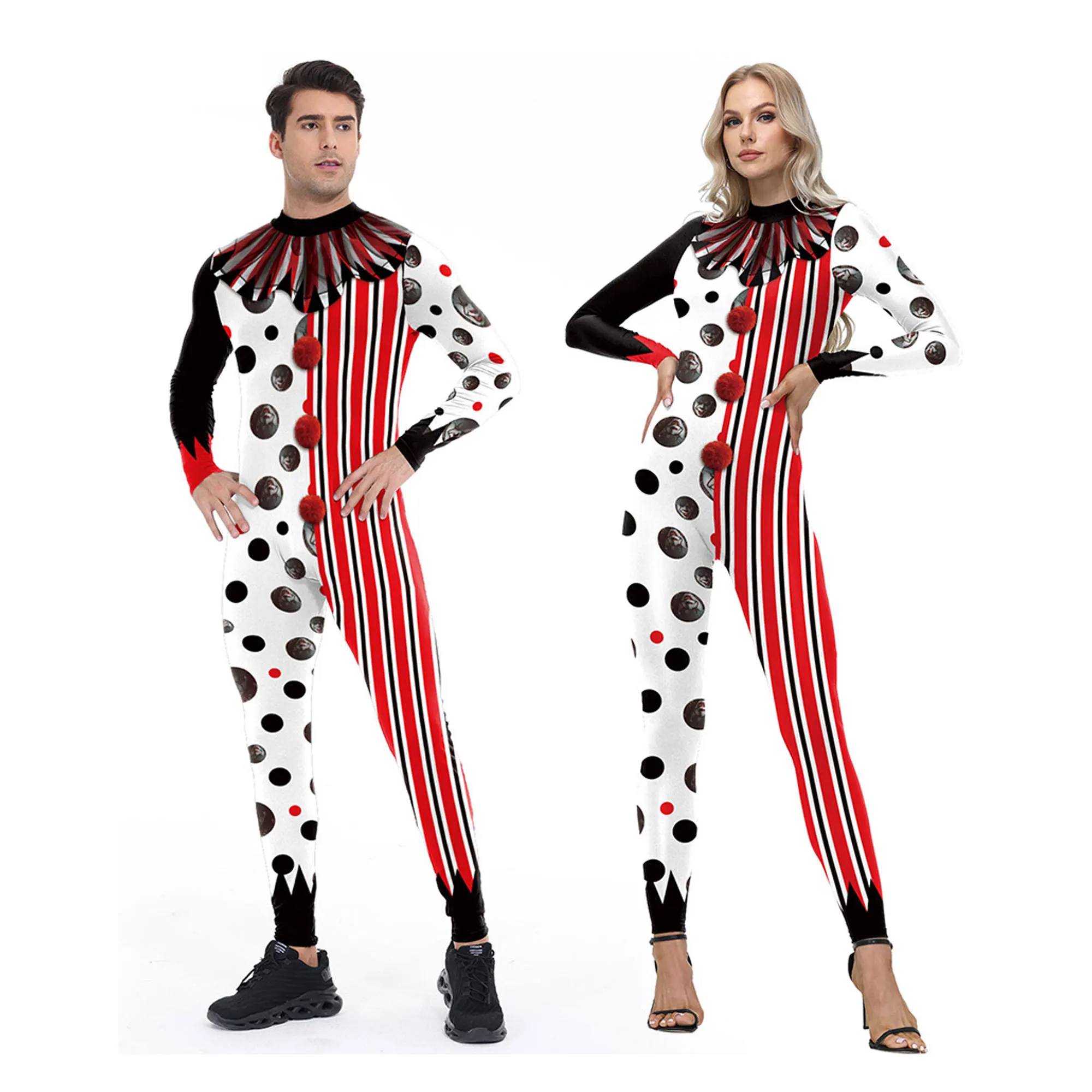 Unisex Terrifying Clown Role-Play Bodysuit Patchwork Polka Dot Jumpsuit for Halloween Carnival Party Scary Joker Show Costume
Unisex Terrifying Clown Role-Play Bodysuit Patchwork Polka Dot Jumpsuit for Halloween Carnival Party Scary Joker Show Costume