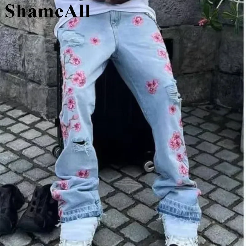 Men Streetwear Light Blue Sakura Embroidered Straight Leg Jeans Boot-cut High Street Slim Fit Ripped Graphic Long Denim Pants
Men Streetwear Light Blue Sakura Embroidered Straight Leg Jeans Boot-cut High Street Slim Fit Ripped Graphic Long Denim Pants