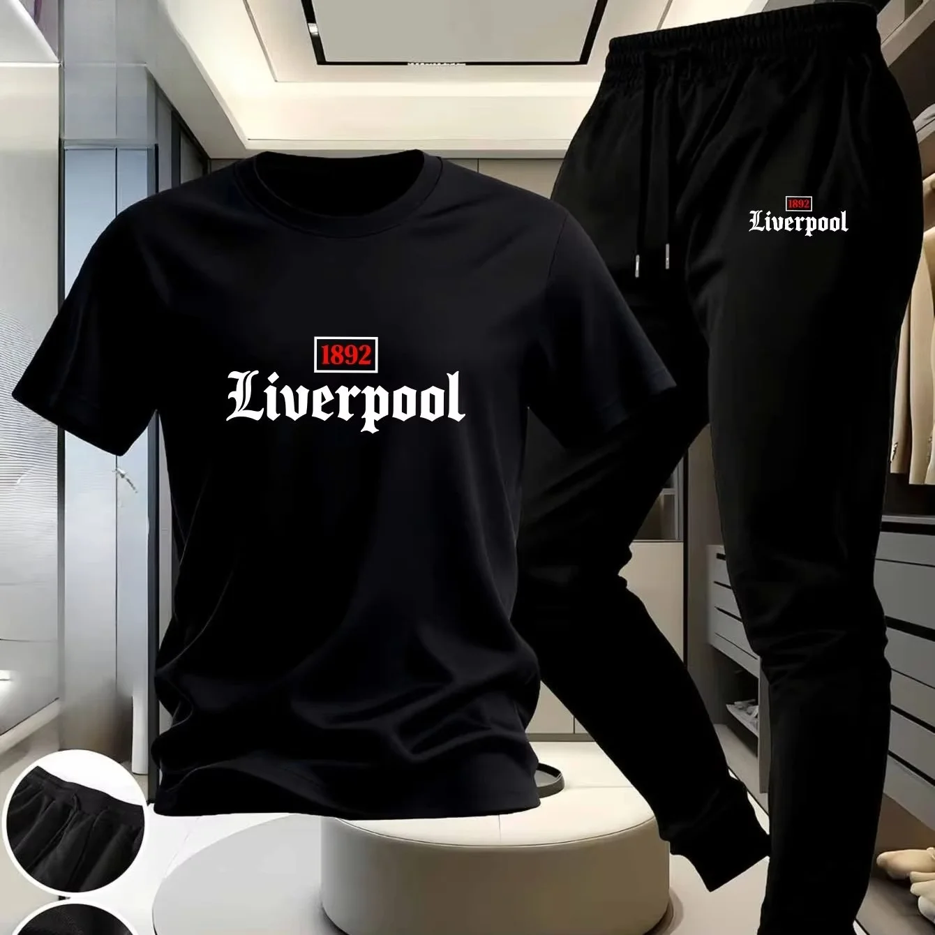 Two-Piece Sportswear Set: White Cotton T-Shirt & Black Pants with 1892 Print, Ideal for Casual Home Wear and Fitness Outfits
Two-Piece Sportswear Set: White Cotton T-Shirt & Black Pants with 1892 Print, Ideal for Casual Home Wear and Fitness Outfits