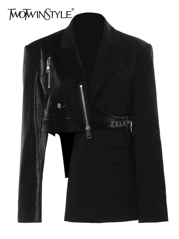 TWOTWINSTYLE Slim Patchwork Zipper Blazers For Women Notched Collar Long Sleeve Temperament Solid Blazer Female Fashion Clothes
TWOTWINSTYLE Slim Patchwork Zipper Blazers For Women Notched Collar Long Sleeve Temperament Solid Blazer Female Fashion Clothes