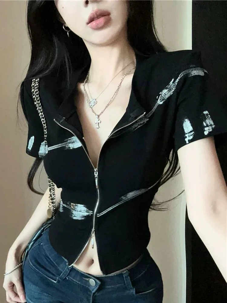 Zoki Harajuku Y2K T Shirt Women Slim Sexy Cropped Double Zipper Vintage Tees Streetwear Vintage American Casual O Neck Lady Tops
Zoki Harajuku Y2K T Shirt Women Slim Sexy Cropped Double Zipper Vintage Tees Streetwear Vintage American Casual O Neck Lady Tops
