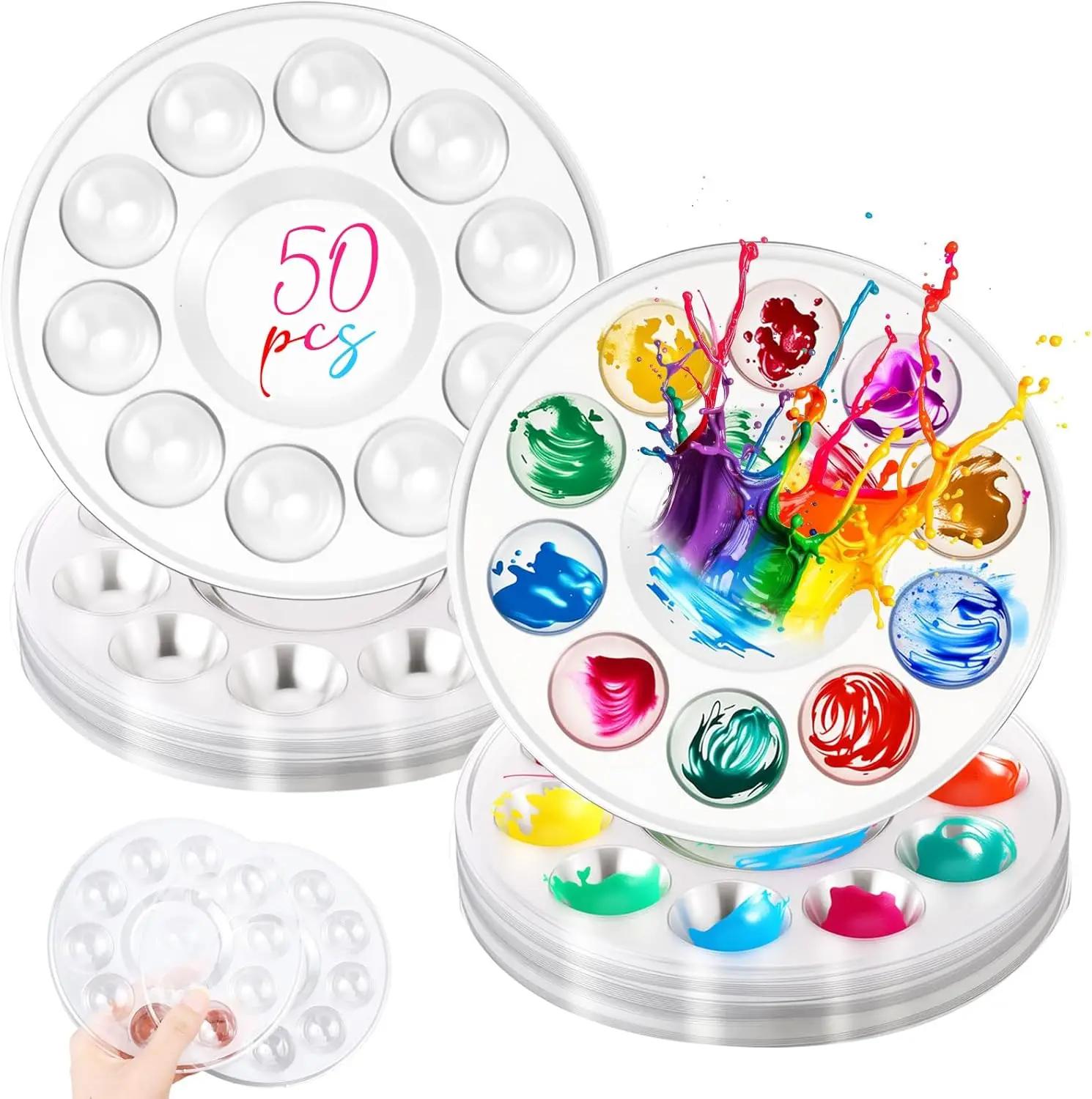 50 Pcs Clear Plastic Paint Palettes with 10 Wells for Watercolor, Acrylic, Craft, and Art Class
50 Pcs Clear Plastic Paint Palettes with 10 Wells for Watercolor, Acrylic, Craft, and Art Class