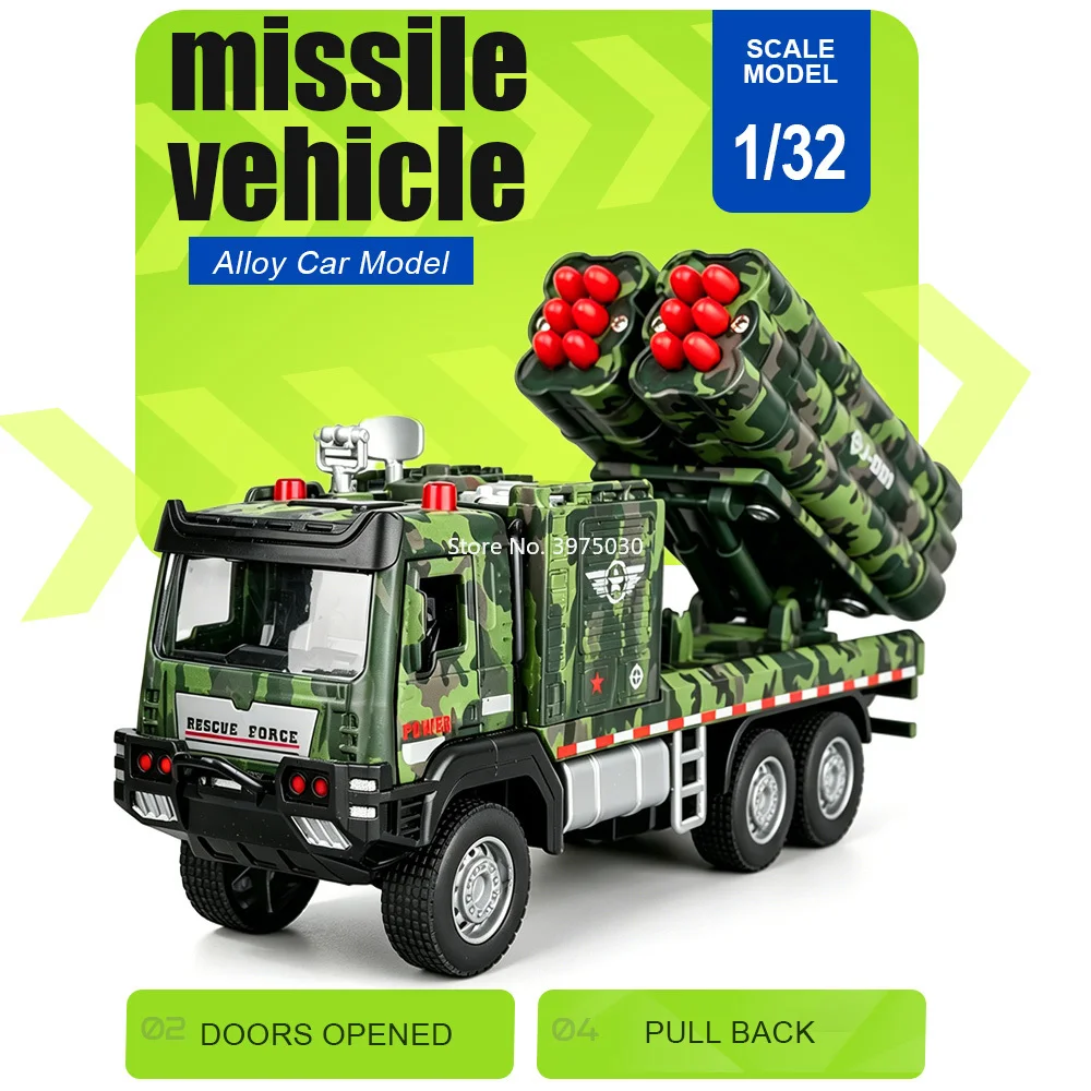 1:32 Scale Military Missile Vehicles Alloy Diecast Models Toys Car with Pull Back Doors Opened 12 Missiles Toy Birthday Surprise
1:32 Scale Military Missile Vehicles Alloy Diecast Models Toys Car with Pull Back Doors Opened 12 Missiles Toy Birthday Surprise