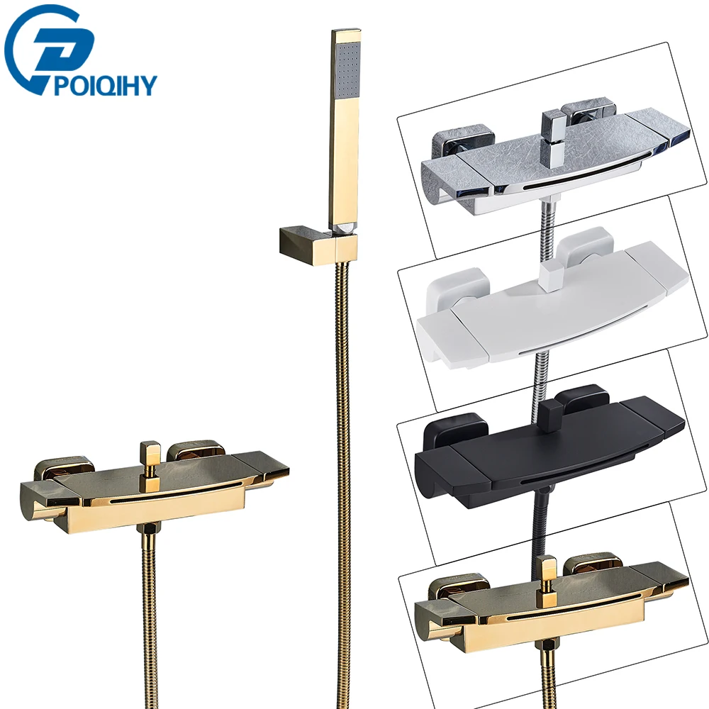 Matte Black Bathtub Faucet Brass Wall Mounted Waterfall Spout Bathroom Shower Faucets Crane With hand shower Cold Hot mixer Taps
Matte Black Bathtub Faucet Brass Wall Mounted Waterfall Spout Bathroom Shower Faucets Crane With hand shower Cold Hot mixer Taps