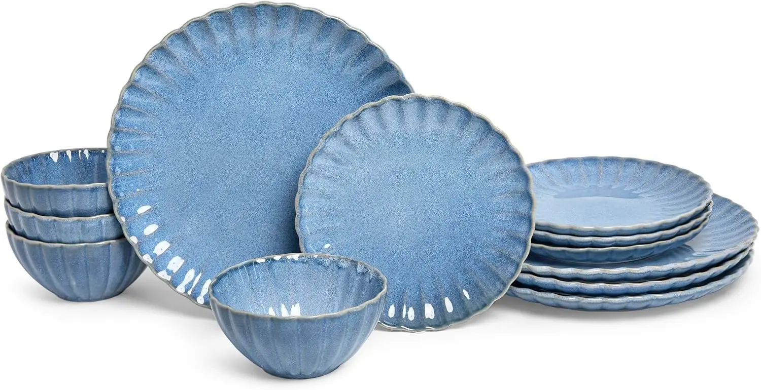 12 Pieces Stoneware Dinnerware Set, Modern Reactive Blue Dishes for 4, Premium Serving Plates and Bowls Sets, Chip Resis
12 Pieces Stoneware Dinnerware Set, Modern Reactive Blue Dishes for 4, Premium Serving Plates and Bowls Sets, Chip Resis