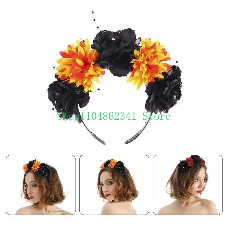 652F Halloween Day of The Dead Headband Vintage Artificial Rose Flower Beaded Hair Hoop Crown Scary Cosplay Headpiece
652F Halloween Day of The Dead Headband Vintage Artificial Rose Flower Beaded Hair Hoop Crown Scary Cosplay Headpiece