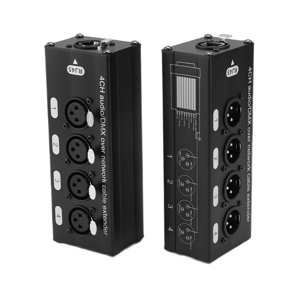 1Pair 4-Channel 3-Pin XLR Audio and DMX over Network Cable Extender, DMX512 Network Signal Extender 1 Male+1 Female
1Pair 4-Channel 3-Pin XLR Audio and DMX over Network Cable Extender, DMX512 Network Signal Extender 1 Male+1 Female