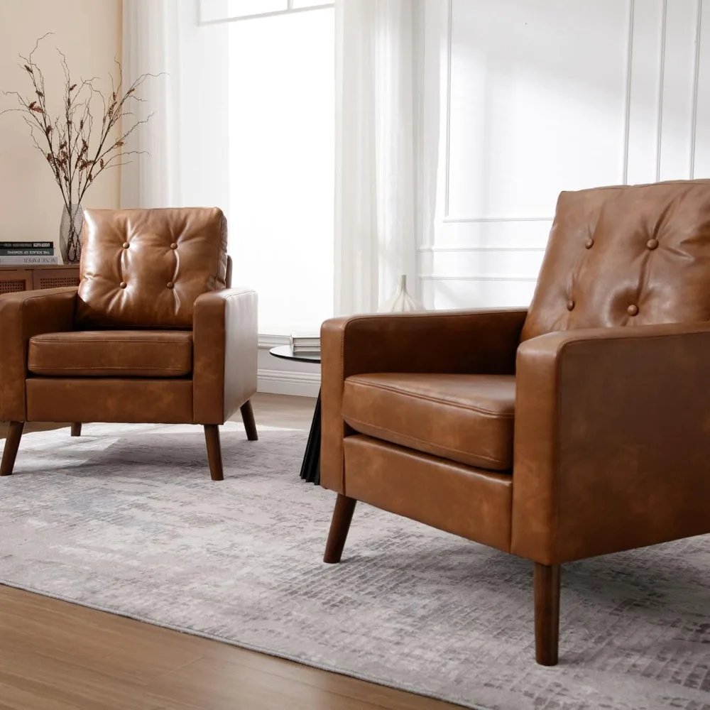 Set of 2 PU Accent Arm Chair with Tufted Back, Faux Leather Comfy Upholstered Single Sofa,for Reading,Caramel,Living Room Chairs
Set of 2 PU Accent Arm Chair with Tufted Back, Faux Leather Comfy Upholstered Single Sofa,for Reading,Caramel,Living Room Chairs