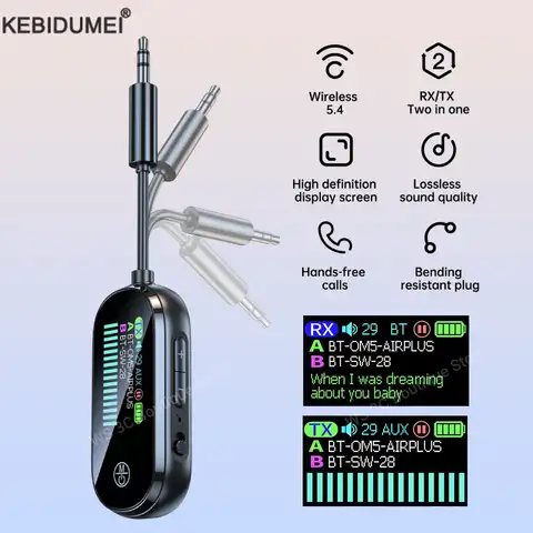 Ricevitore trasmettitore audio Bluetooth 5.4 Adattatore wireless per musica stereo Hifi AUX da 3,5 mm con microfono per cuffie per PC per auto aereo TV