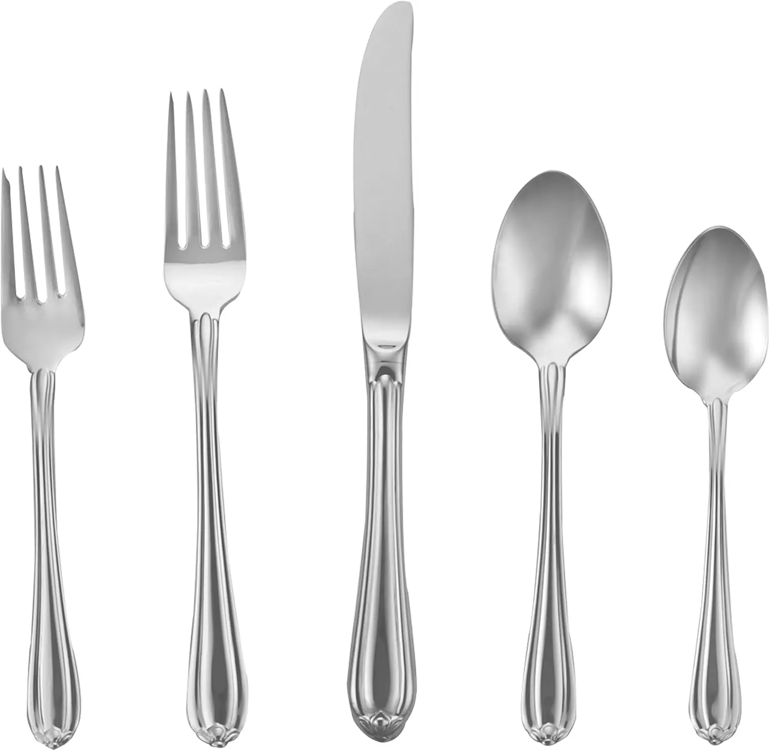 5-Piece Stainless Steel Flatware Place Setting, Service for 1, Tarnish Resistant Dishwasher Safe Silver
5-Piece Stainless Steel Flatware Place Setting, Service for 1, Tarnish Resistant Dishwasher Safe Silver